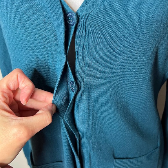 Isaac Mizrahi Live Sweater MEDIUM Teal Cardigan Button Front V-Neck Knit Cotton - Picture 7 of 8
